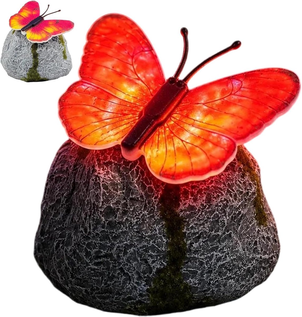 Decoratieve Tuinstenen - Sierstenen Verlichting - Tuin Verfraaien - Zonne-energie LED - 13 x 12 x 10 cm - Rood