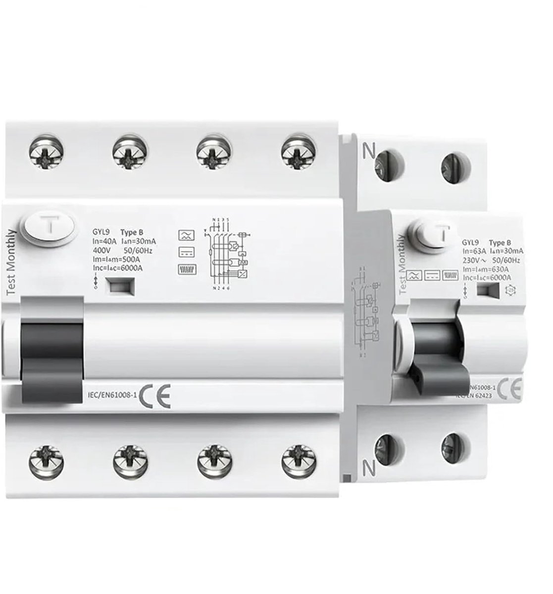 Aardlekschakelaar - Stroomschakelaar - Elektrische Beveiliging - Type B DC - 40A 30mA - Grijs