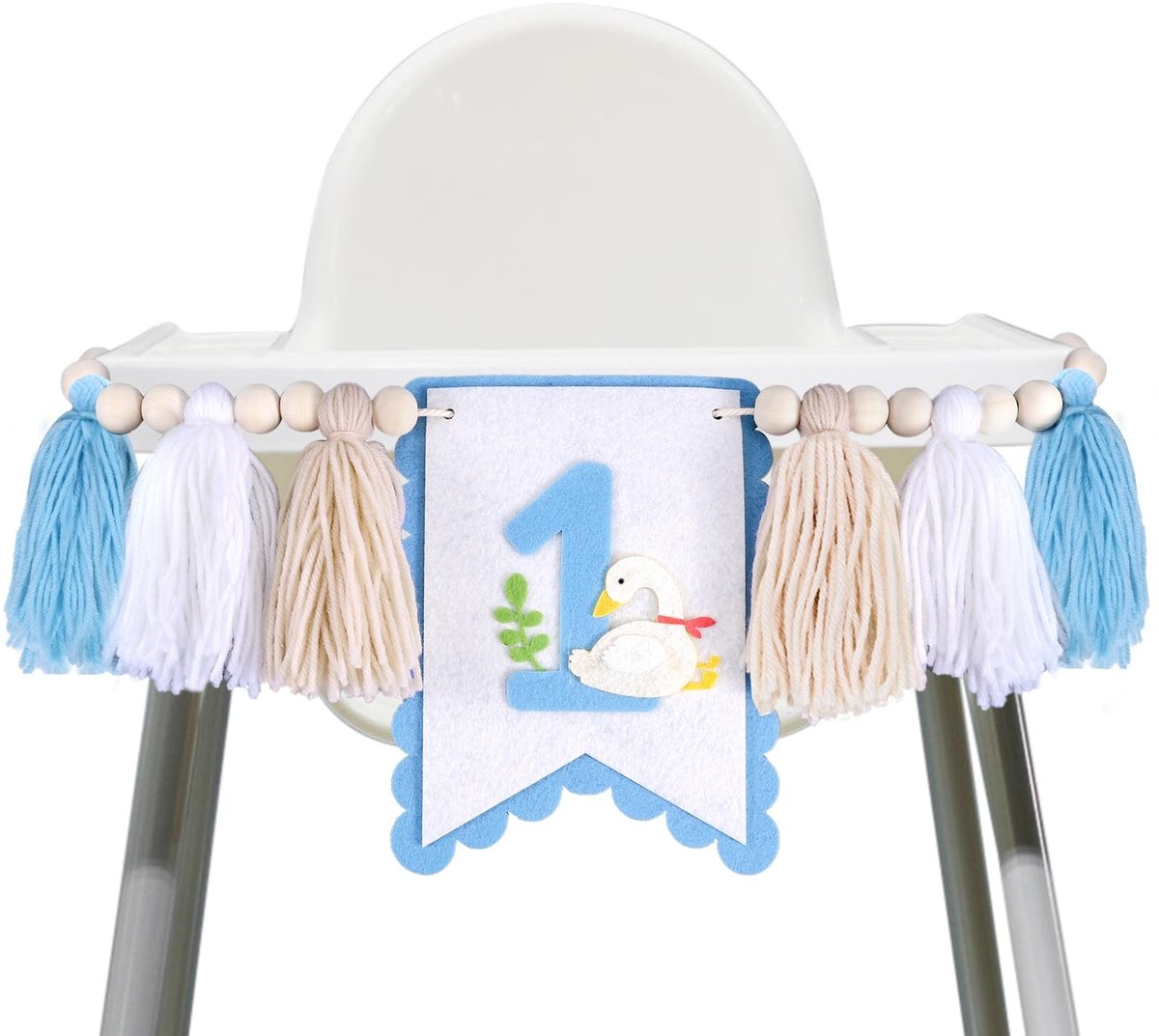 Dailygoods- Kinderstoelbanner 2m - Voorgemonteerde Decoratie - Vilt - Verjaardagsdecoraties - Eerste Verjaardag - Makkelijk te Monteren - Verjaardagsbanner