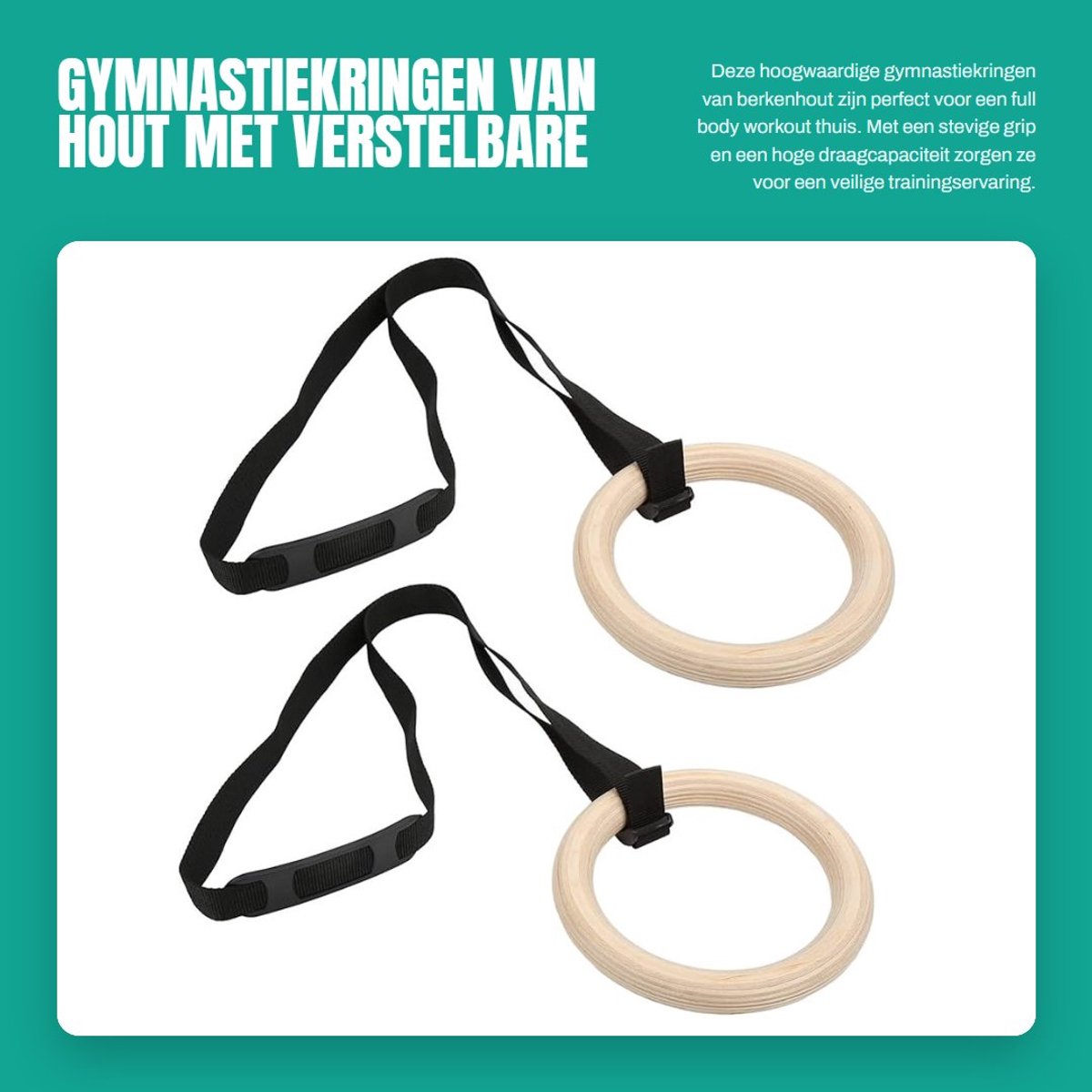 Dailygoods - Gymnastiekringen van Hout met Verstelbare Riemen voor Thuis Workout