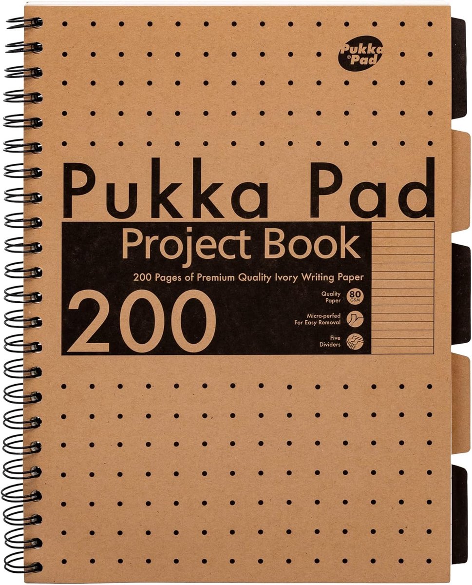 Projectboek A4 - Schrijfblok - Georganiseerd Studeren - 5 Verdelers - 3 Stuks - Kraft
