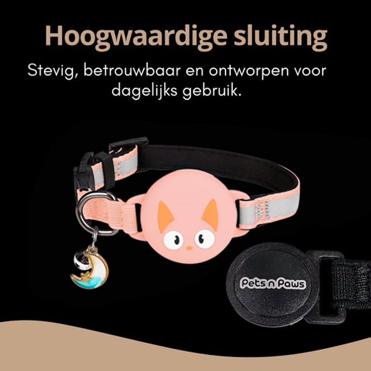 Pets n Paws Kattenhalsband Tag Houder - Verstelbare Halsband Kat - Met belletje - Glow in the Dark - Reflecterend - Geschikt voor AirTag - Kat GPS Tracker Houder - Kitten / Hond - Kattenbandje - Cat Collar - Kattenriem - Zalmroze – foto 4
