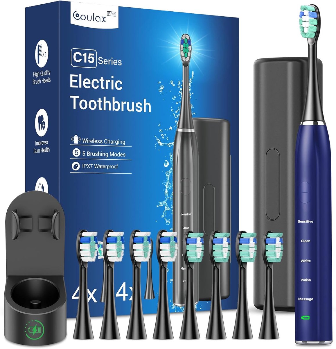 Elektrische Tandenborstel - Sonische Tandenborstel - Mondhygiëne Verbeteren - 5x Hogere Reiniging - 8 Borstelkoppen - Zwart