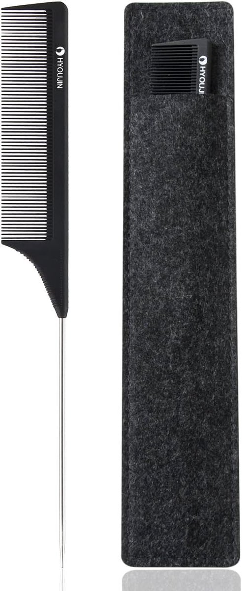 Staartkam - Pintail kam - Haar stylen - Hittebestendig antistatisch - 23 cm - Mat zwart