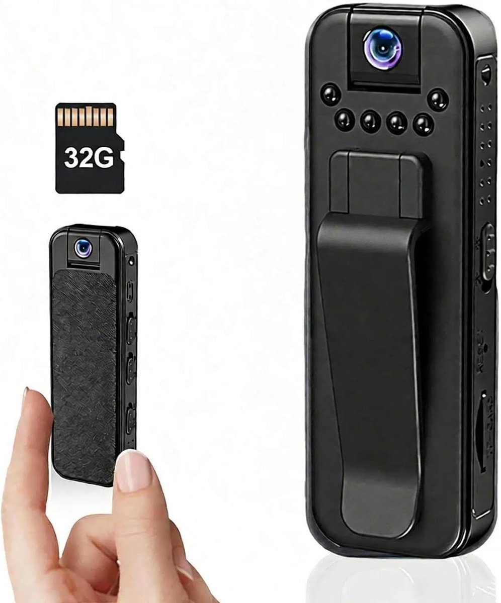 Mini Bodycam - Draagbare Camera - Veiligheid Vastleggen - 180° Draaibare Lens - 32 GB Geheugen - Zwart
