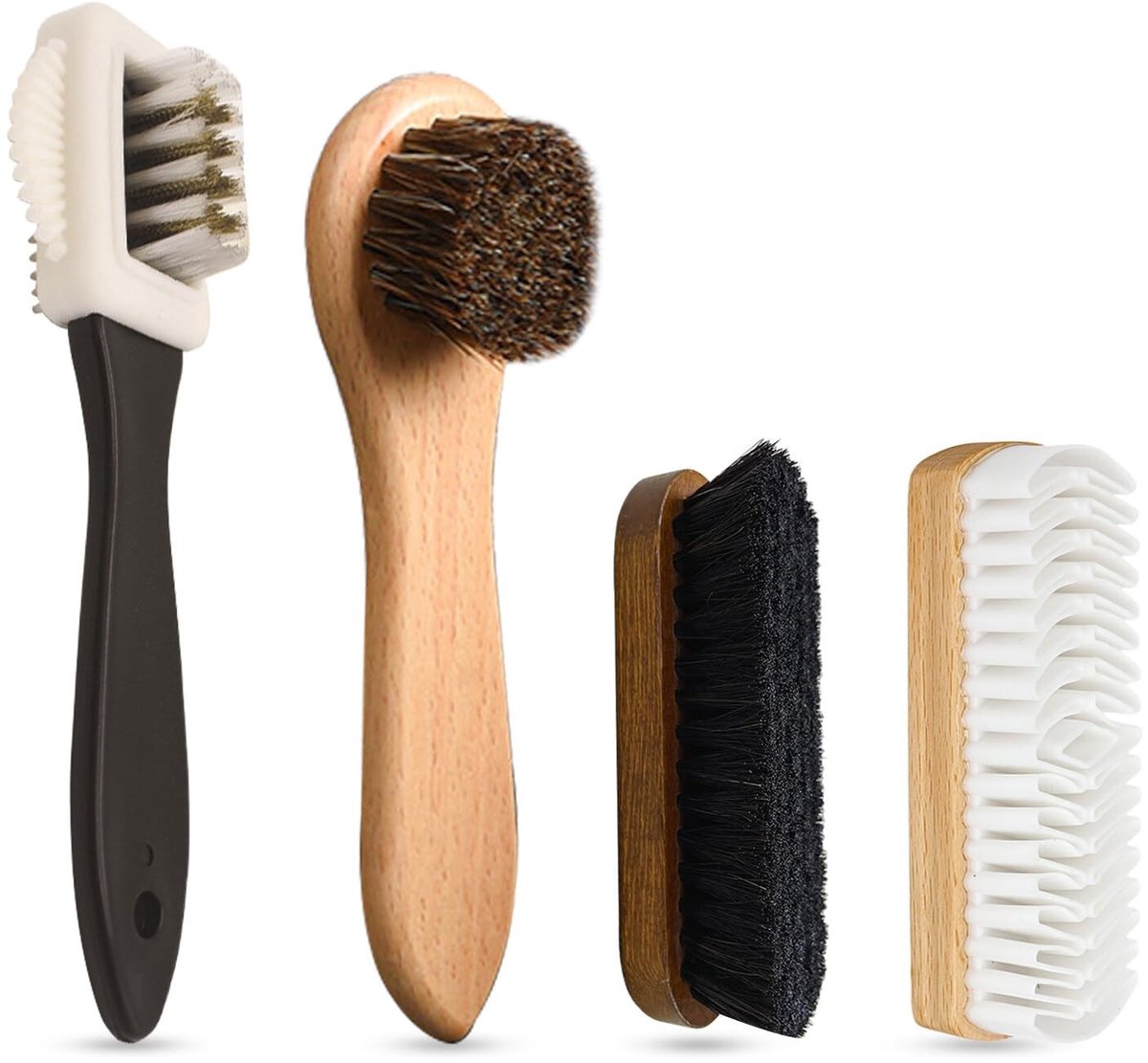 Dailygoods- Schoenborstel Set 4-delig - Paardenhaarborstel - Suède/Nubuck Borstel - Schoenpoetsborstel - Houten Handvat - Compleet voor Reiniging - Schoenreinigingsset