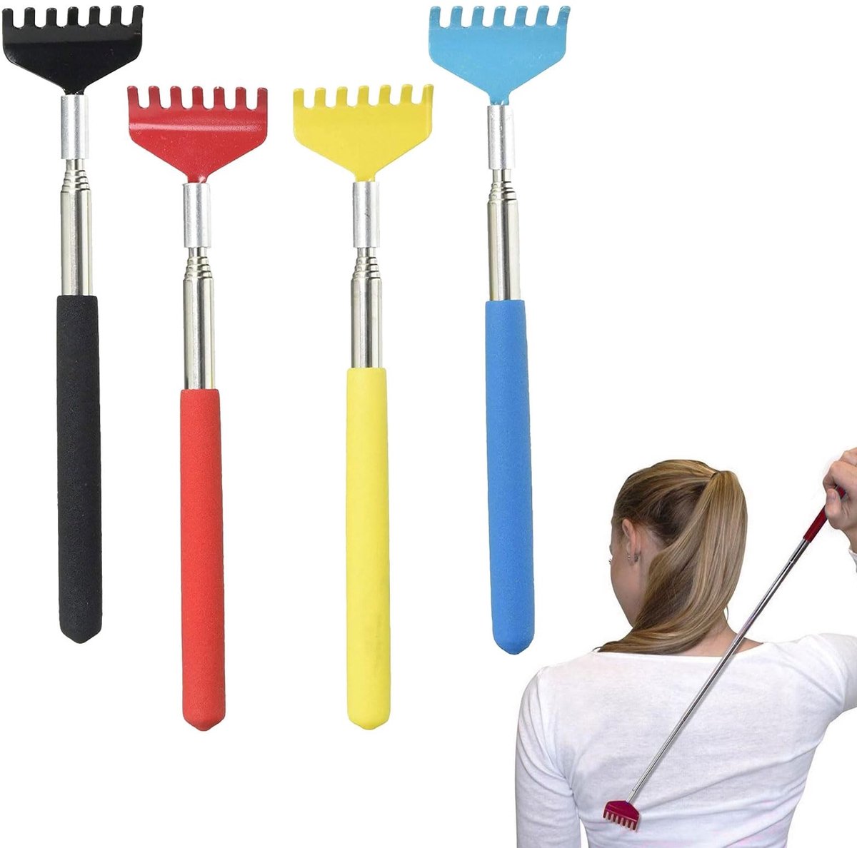 Dailygoods- Rugkrabber telescopisch 20-68 cm - 4 stuks - roestvrij staal - duurzaam - hoogwaardig pvc - geschikt voor niet-flexibele gewrichten - Rugkrabbers