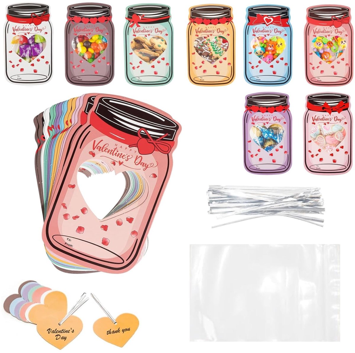 Dailygoods- Valentijnskaarten Grappige Set - Ideaal voor Schoolkinderen - Klassenuitwisselingen - Partijbenodigdheden - Snoep Niet Inbegrepen - Mason Jar Ontwerp - Feestkaarten