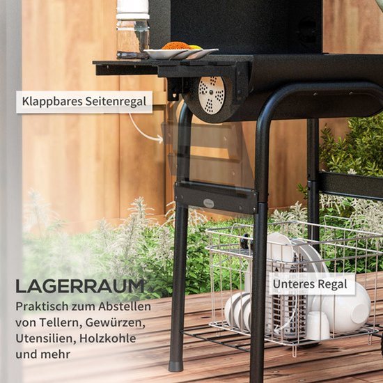 Houtskoolgrill - Barbecue - Smoker - BBQ Grill - Kolengril - Zwart - Groot Grilloppervlak 83x46,5 cm - Ingebouwde Thermometer — afbeelding 4