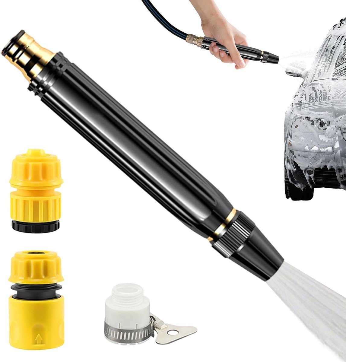 Sproeikop Voor Slang - Waterslang Mondstuk - Oppervlakken Reinigen - Hogedruk Verstelbaar - 18.4 cm Lengte - Zilverkleurig