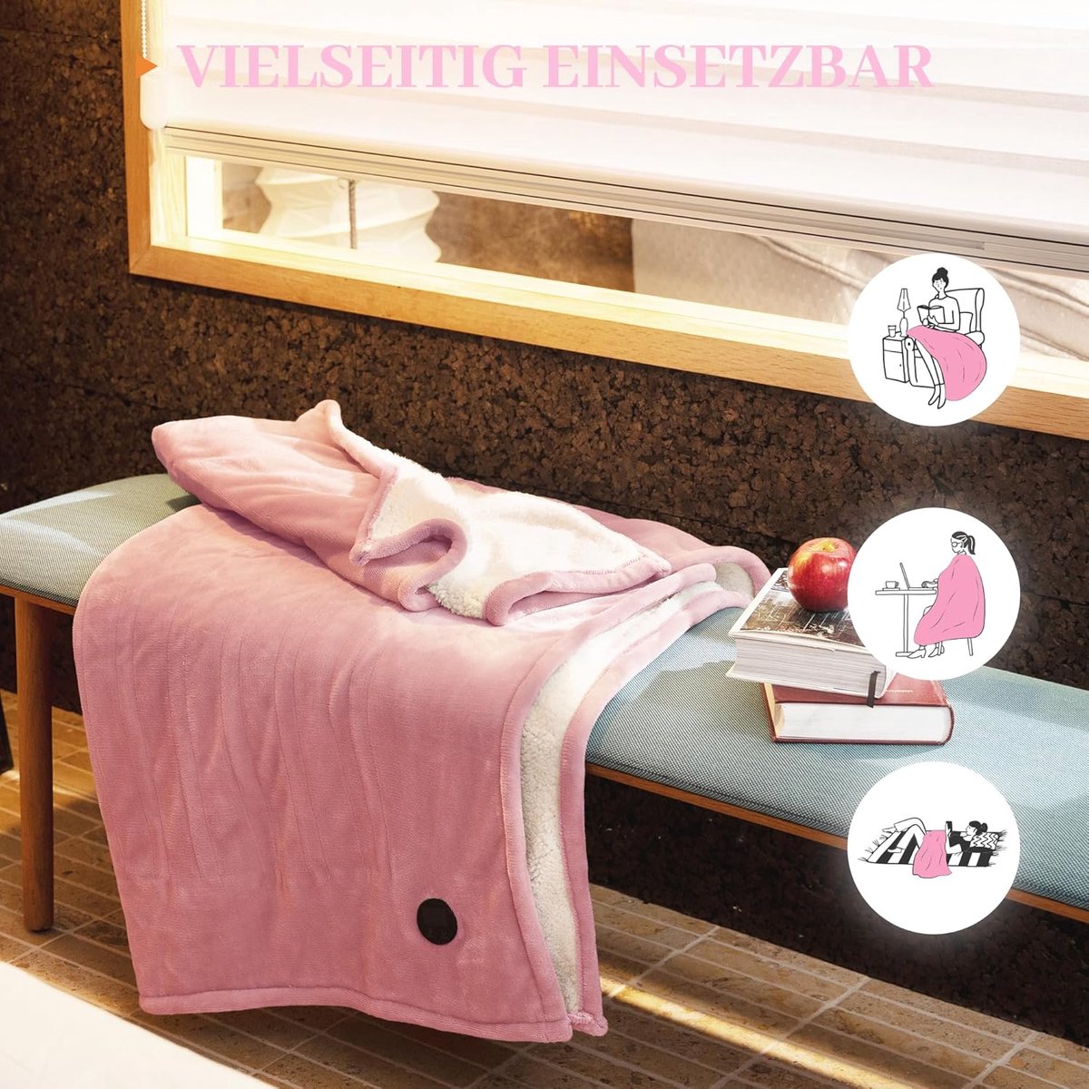 Elektrische warmtedeken - Verwarmde deken - Ontspannen op de bank - 10 warmtestanden - 130 x 180 cm - Roze — cadeau in Wonen & Interieur - foto 2