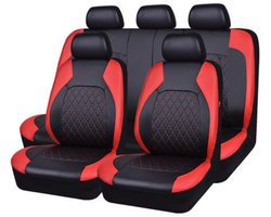 Dailygoods - Autostoelhoezen, universeel, PU-leer, volledige set, auto-interieur, accessoires voor auto, SUV, voertuig, rood, 9 stuks