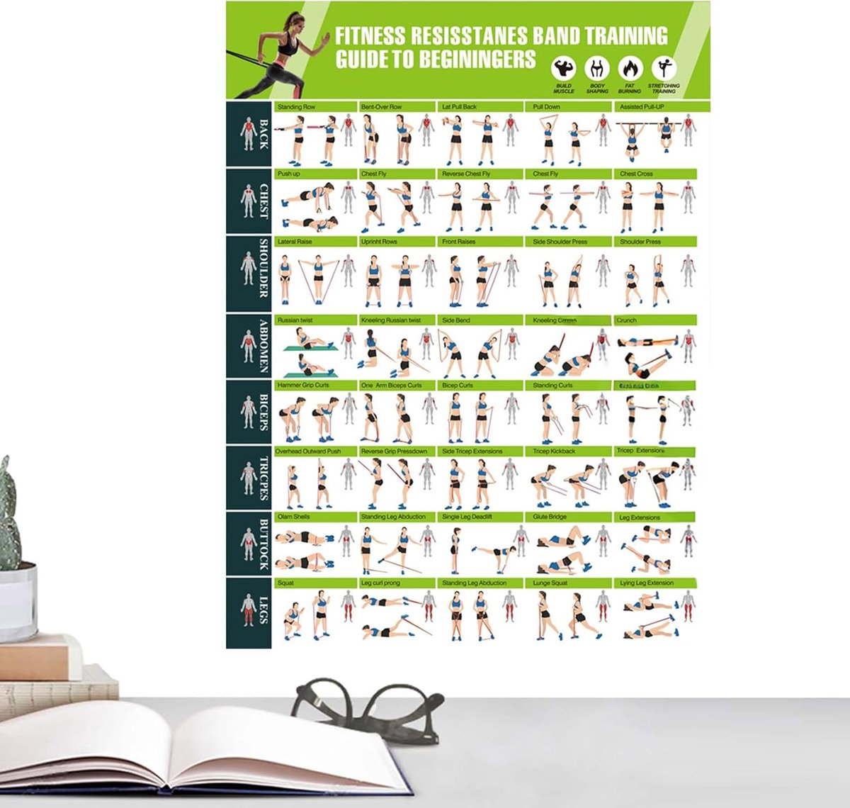 Fitness Posters - Oefening Gids - Spieropbouw Thuis - Progressief Ontwerp - 428 x 574 cm - Uniek