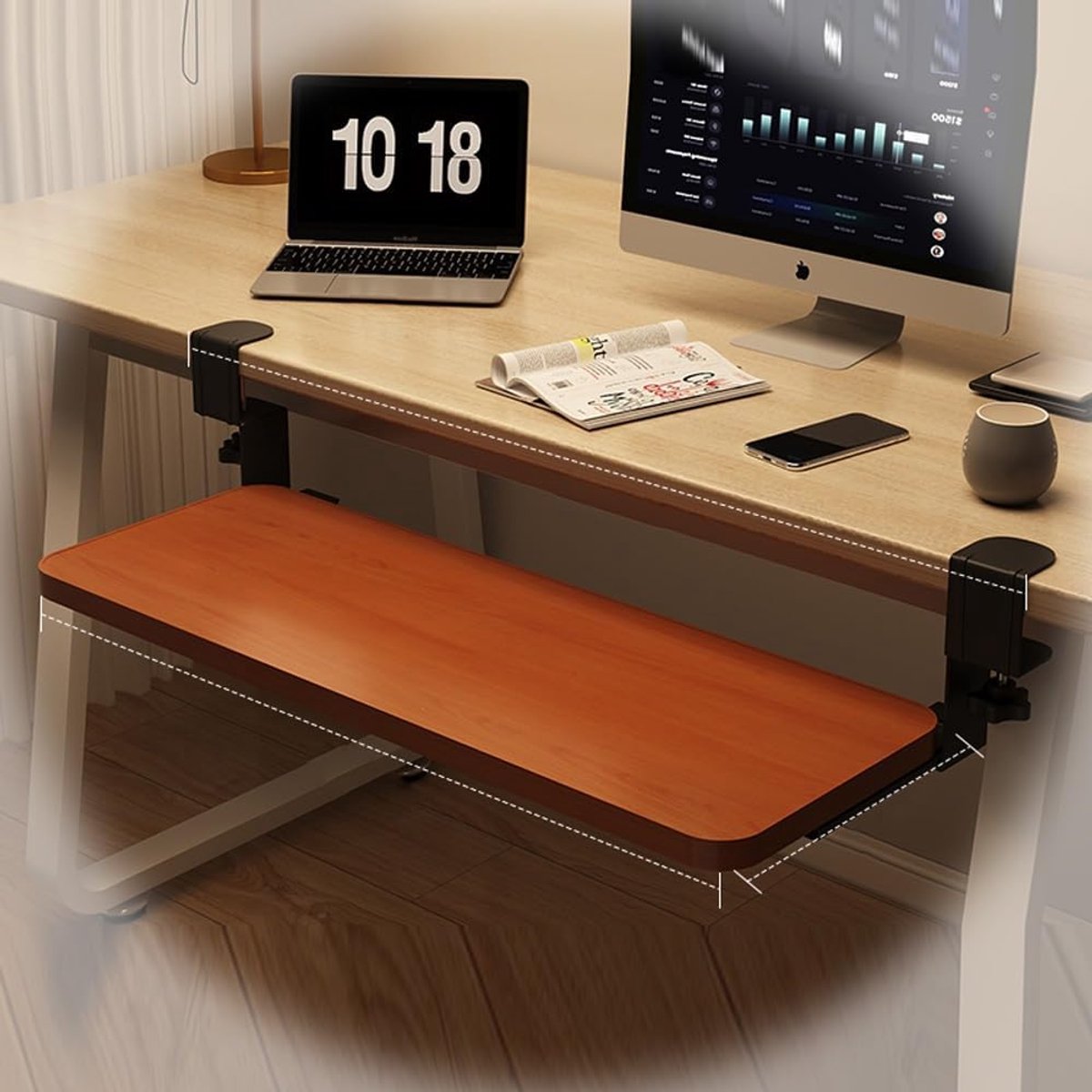 Toetsenbord Lade - Onder Bureau Platform - Ergonomisch Werken - Geen Boren Montage - 52-75 cm - Zwart