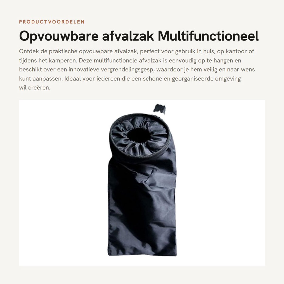 Dailygoods- Afvalzak Opvouwbaar - Multifunctioneel - Verstelbare Gesp - Voor Auto/Kantoor/Camping - Ruimtebesparend - Zwart - Vuilniszak