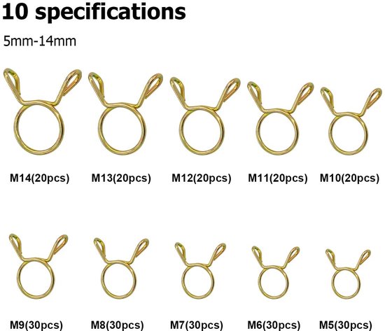250pcs 5-14mm Double Wire Brandstofslang Klemmen - Slang Klemmen - Waterbuis - Lucht slang - Veerklemmen Kit voor Auto - Motorfiets - Scooter - ATV van Merkloos — afbeelding 5