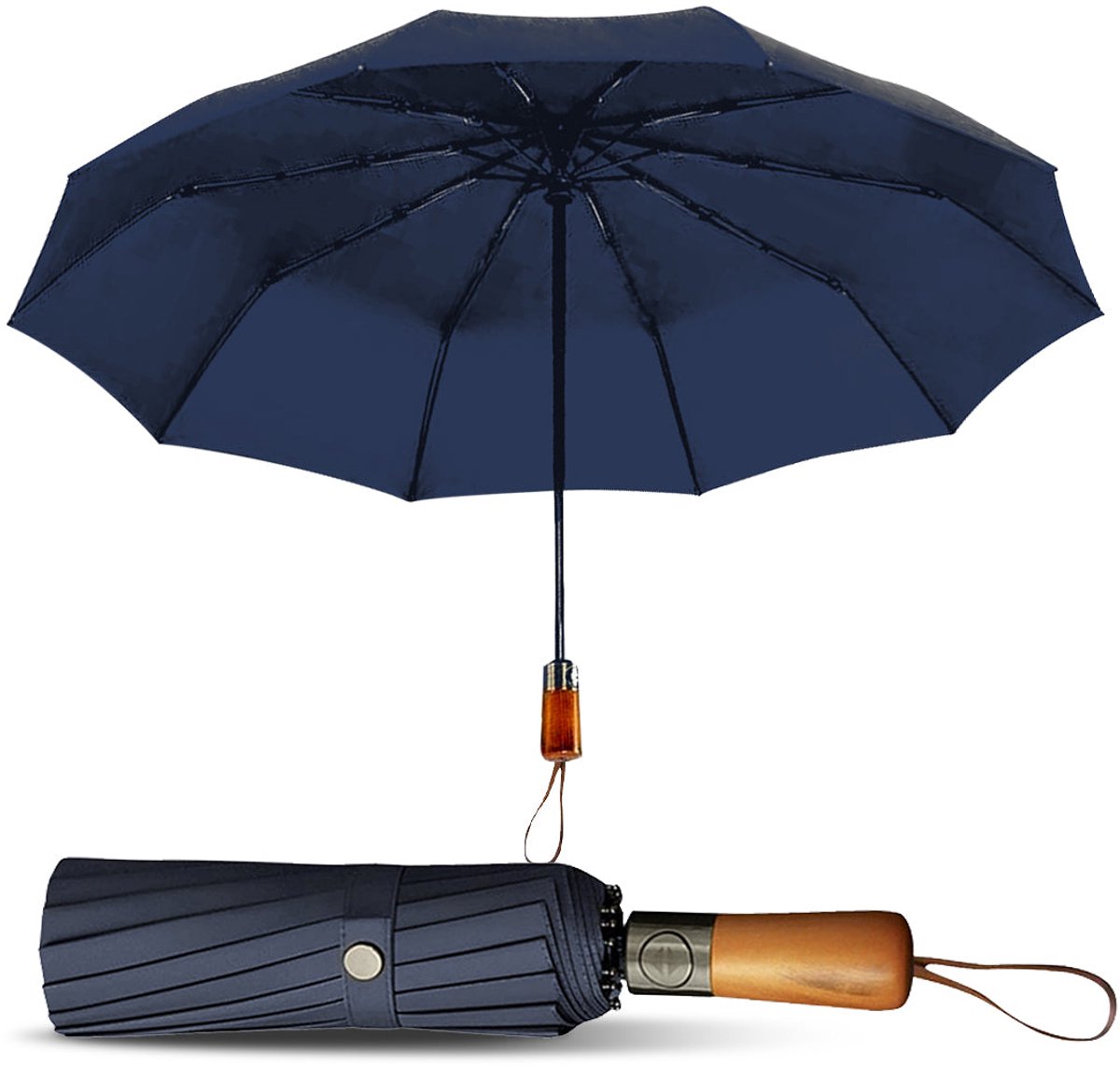 LE MONDE DU PARAPLUIE Automatische, windbestendige opvouwbare paraplu voor heren,Blauw