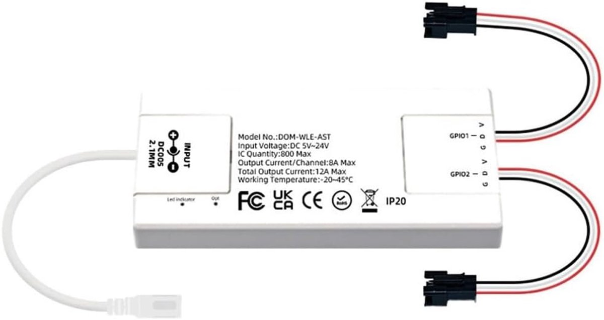 LED Controller - Lichtregelaar - Dynamische Effecten - Ingebouwde Microfoon - 12A - Wit