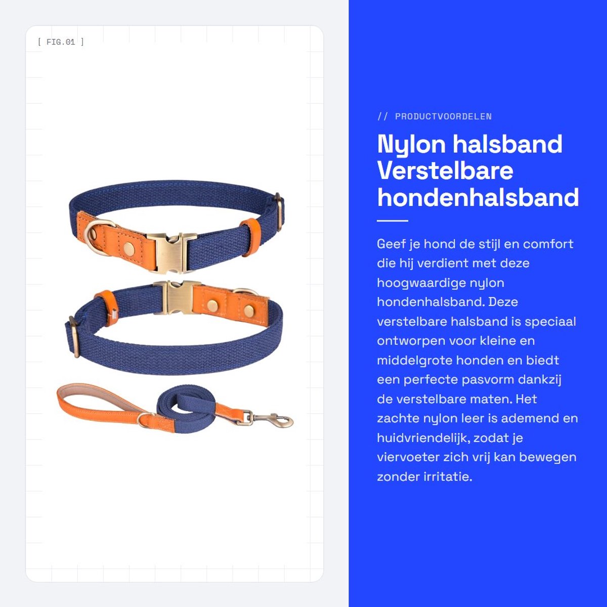 Dailygoods- Halsband Verstelbaar - Nylon/Hondenriem - Veiligheidsgesp - Lichtgewicht - Ademend - Geschikt voor kleine/middelgrote/grote honden - Hondenhalsband