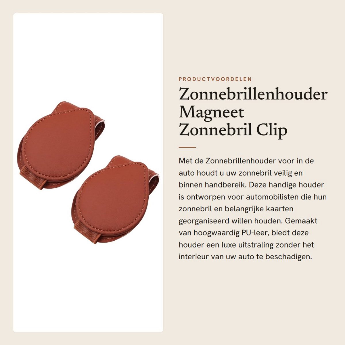 Dailygoods- Zonnebril Houder Auto - Zelfklevend - Zonnebrilhouder - Zonnebril Standaard - Multifunctioneel - Hoogwaardig PU-leer - Compact formaat 4,3x2,7 inch - Brilclip