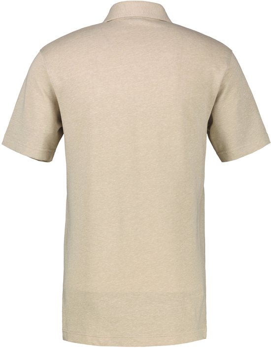 Achterkant van een donkerbeige gemêleerd LERROS poloshirt van katoen en linnen.