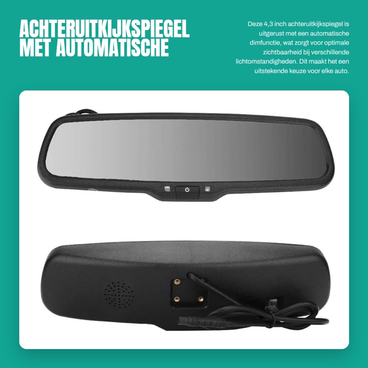 Dailygoods- Achteruitkijkspiegel 4,3 Inch - Automatisch Dimmend - Hoogwaardige Materiaal - Veilig Parkeren - Stijlvol Design - HD Weergave - Autospiegel