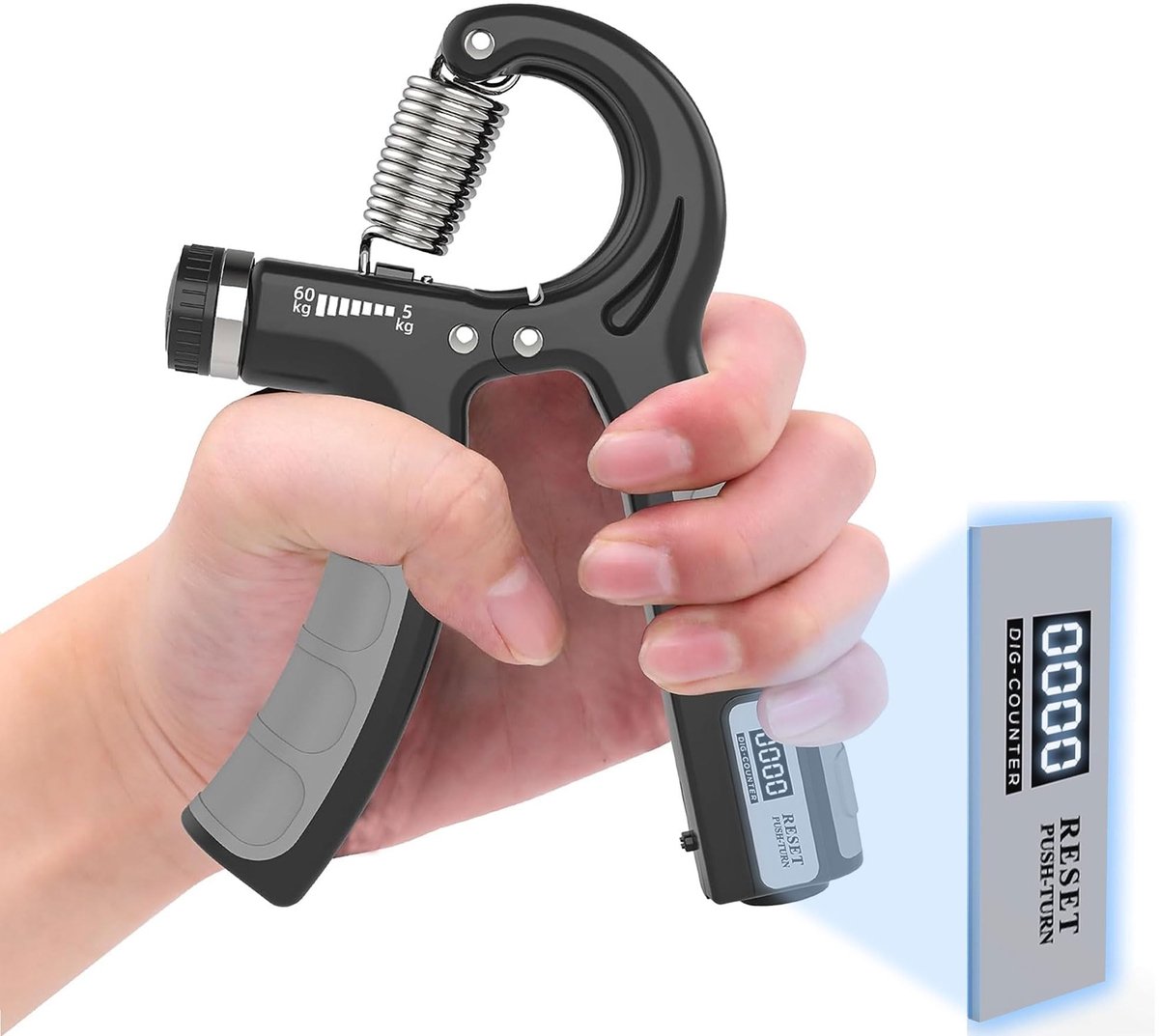 Dailygoods- Handtrainer Verstelbaar 5-60kg - Handknijper - Onderarmtrainer - Antislip Hand Exerciser - Grip Kracht Trainer - Met Counter - Griptrainer