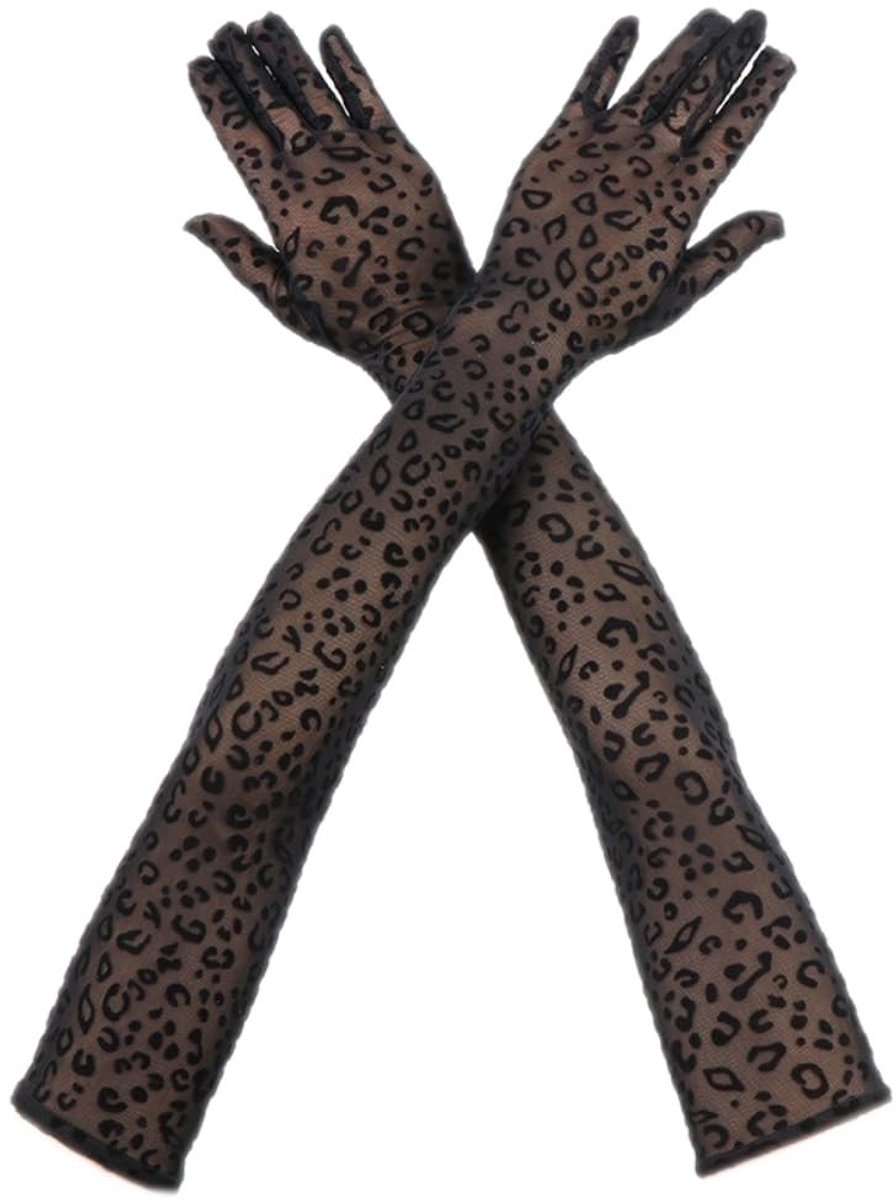 Dailygoods- Handschoenen Dames Kanten - Zomer Handschoenen - Lange Handschoenen - Operahandschoenen - Luipaardpatroon - Polyester 55 cm - Zomerhandschoenen