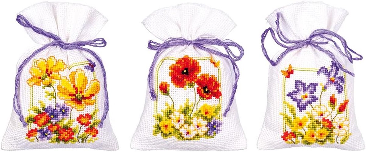 Borduurpakket Geurzakjes - Kruissteek DIY - Handwerk en decoratie - Compleet pakket met garen - 8 x 12 cm - Multicolor