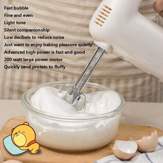 Elektrische handmixer - Keukenmixer garde - Bakken en koken - 5 snelheden met turbo - 200 watt - Wit — afbeelding 2