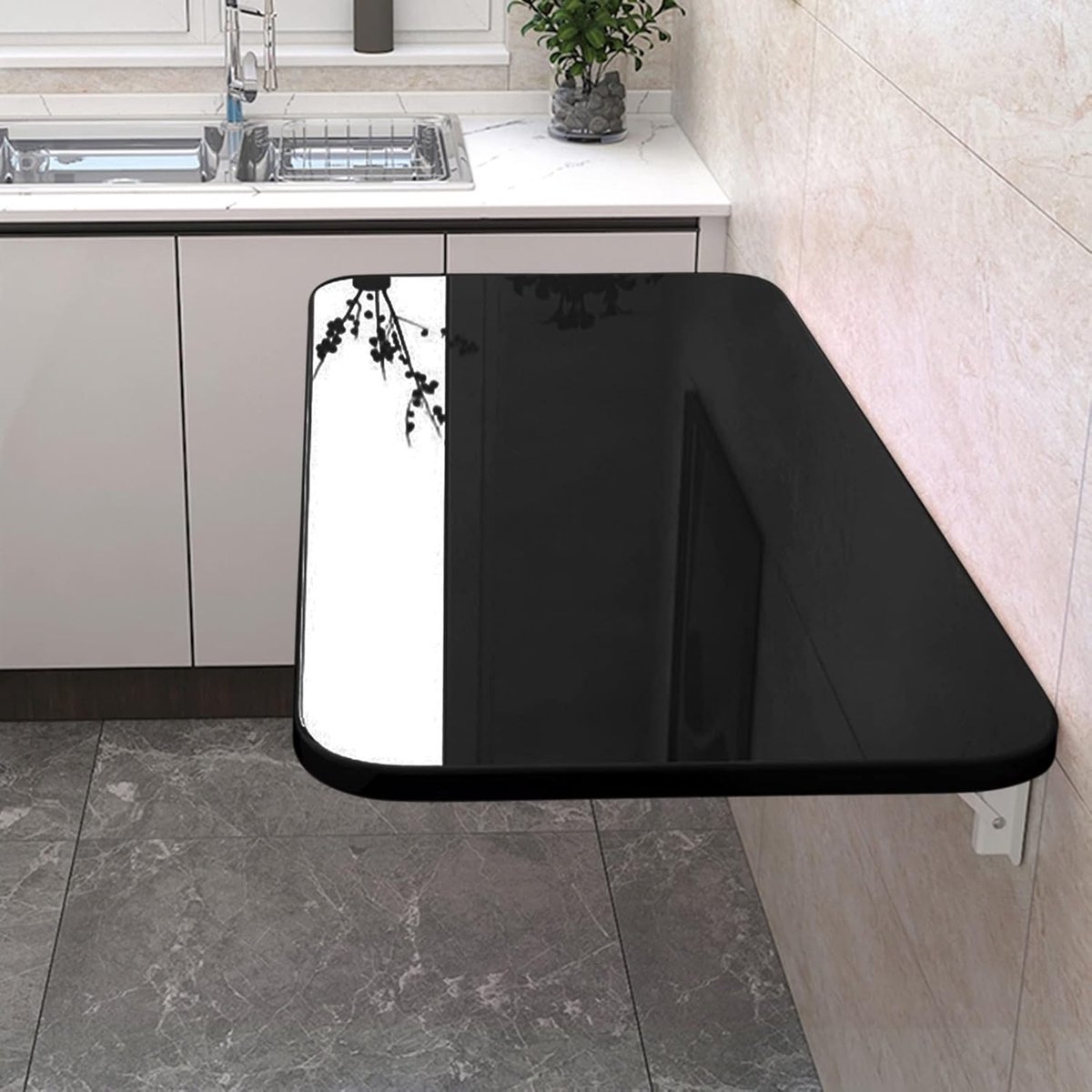 Wandtafel - Klapbureau - Ruimtebesparend Werken - Opvouwbaar Ontwerp - 100x40cm - Zwart