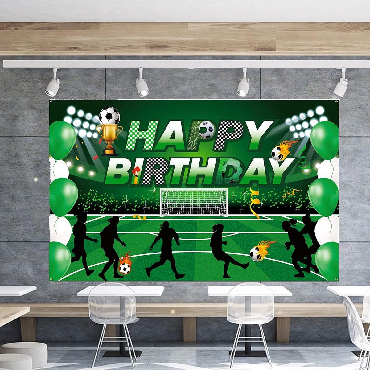 Dailygoods- Vlag Happy Birthday - Voetbal Verjaardagsfeestdecoratie - Banner - Polyester - 180 x 110 cm - Inclusief Touw - Feestbanner