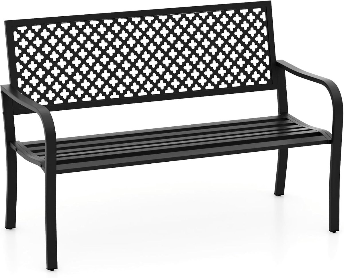 Buitenbank - Tuinbank - Ontspannen buiten - Robuust metalen frame - 127 cm breed - Zwart