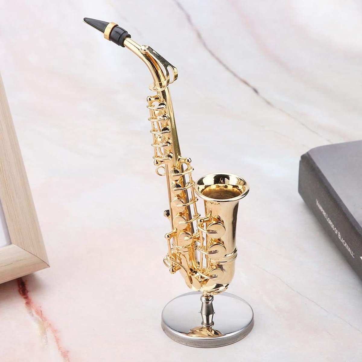 Dailygoods- Miniatuur Saxofoon Goud - Messing Model - Houten Etui - Decoratie - Cadeau - Hoogwaardig Kunsthandwerk - Saxofoonmodel