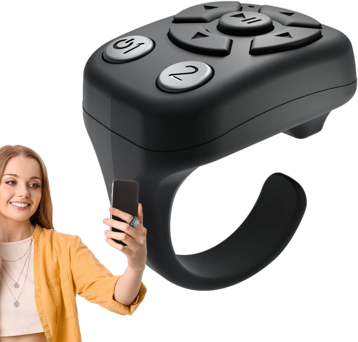 Telefoon Clicker - Duim Afstandsbediening - Video Bedienen - Draadloze Multimedia Controle - 5 x 5 x 3 cm - Zwart
