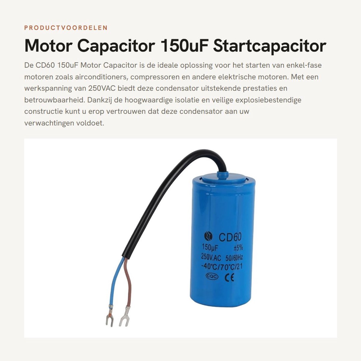 Dailygoods - Motor Capacitor - 150uF Startcapacitor - Betrouwbare Capaciteit - 250VAC - Geschikt voor Compressors - Duurzaam en Efficiënt - Multifunct...
