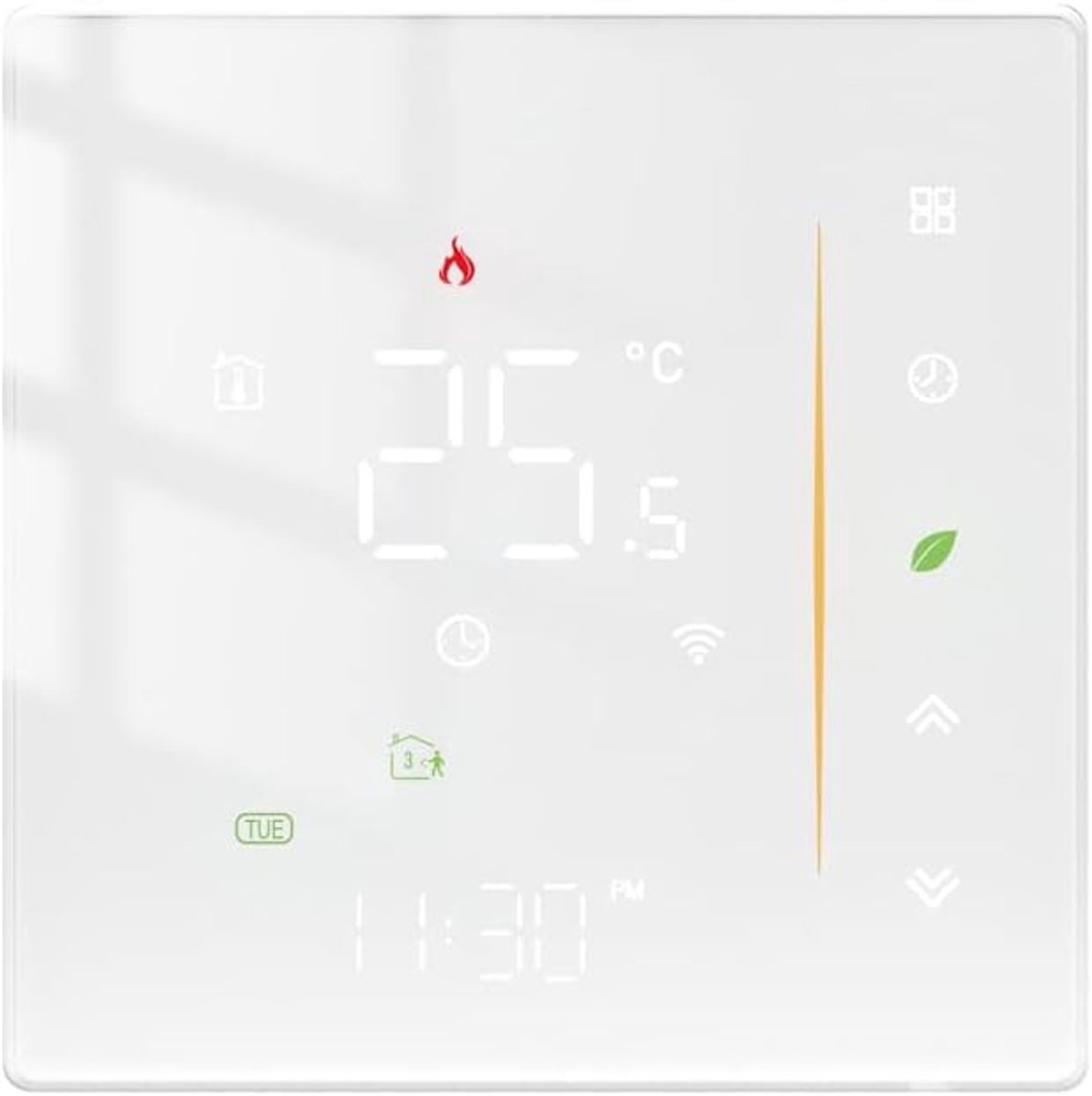 Slimme Thermostaat - Temperatuurregelaar - Energie Besparen - Weekprogramma Instelbaar - 88 x 88 mm - Wit