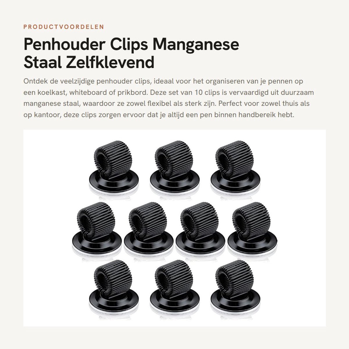 Dailygoods- Pennenhouder 10 Stuks - Manganese Staal - Zelfklevend - Organizer - Geschikt voor Whiteboard/Bulletin Board - Duurzaam en Flexibel - Penclip