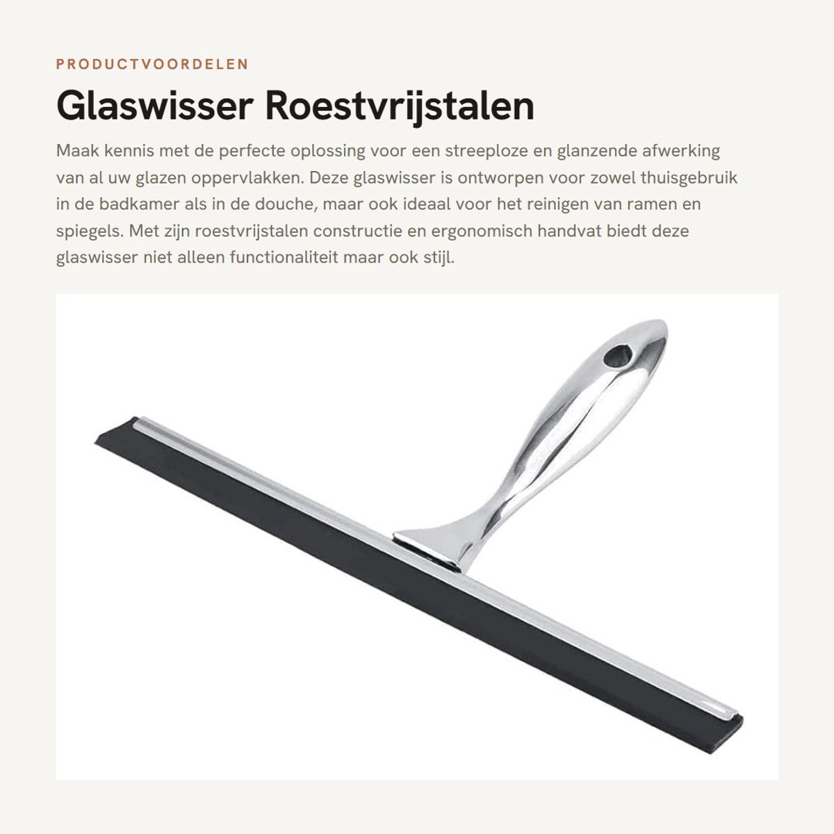 Dailygoods- Glaswisser Roestvrij Staal - Douchewisser - Vloertrekker Badkamer - Spiegelborstel - Zuignap - Comfortabel Handvat