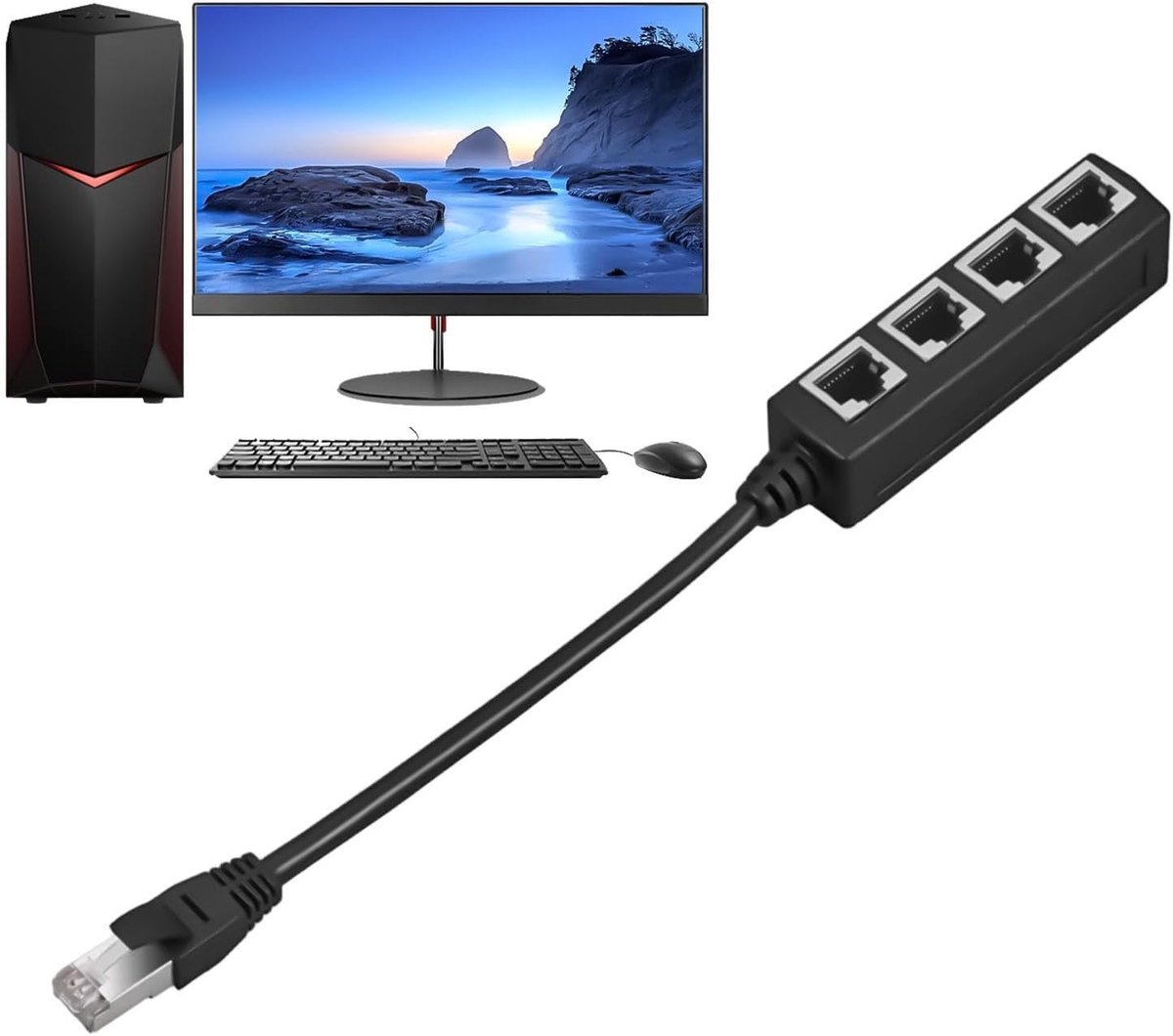 Netwerksplitter - Ethernet Splitter Adapter - Netwerk Uitbreiden - Vergulde Koperen Connector - 20 cm - Zwart