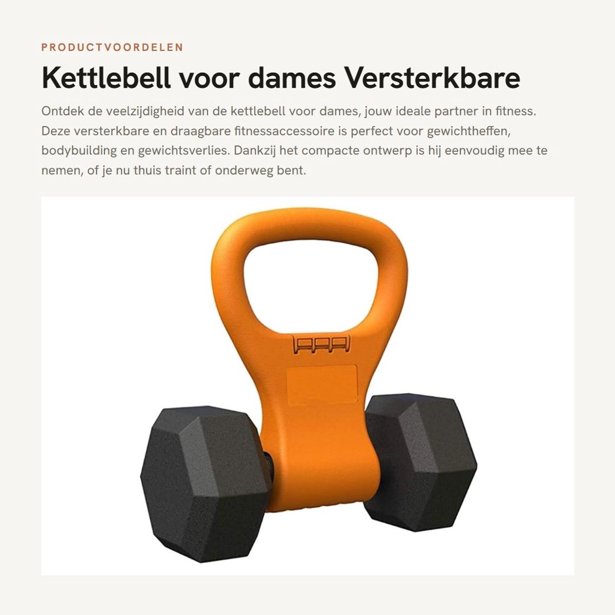 Dailygoods- Kettlebell - Halterclip - Draagbaar - Gewichtheffen - Fitnessaccessoire - 28 cm - Voor dames - Gewichtshandvat