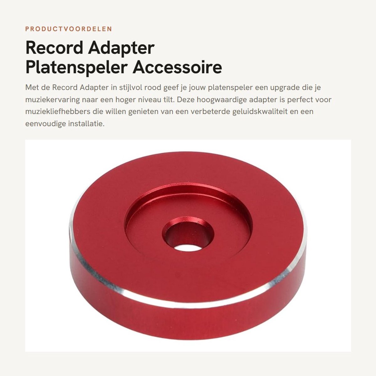 Dailygoods - Record Adapter - Platenspeler Accessoire - Eenvoudig te installeren - Rood - Geluidskwaliteit verbeteren - Geschikt voor Platen Draaitafe...