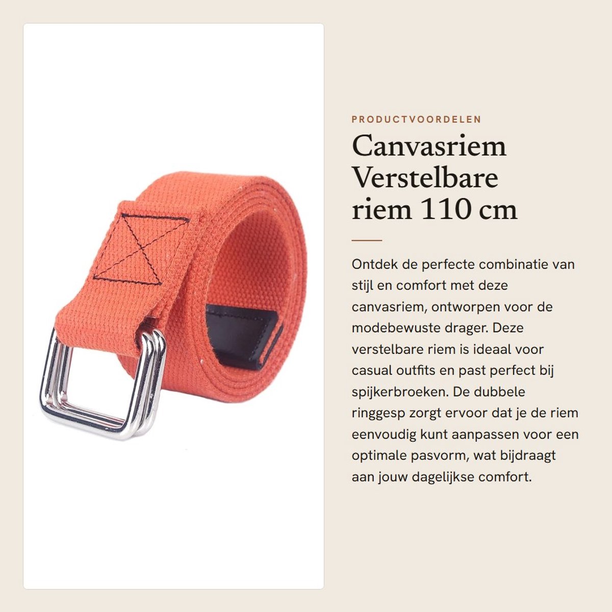 Dailygoods- Canvasriem Verstelbaar - Tailleriem Dames/Heren - Dubbele Ringgesp - 110 cm - Hoogwaardig Canvas - Duurzaam en Comfortabel