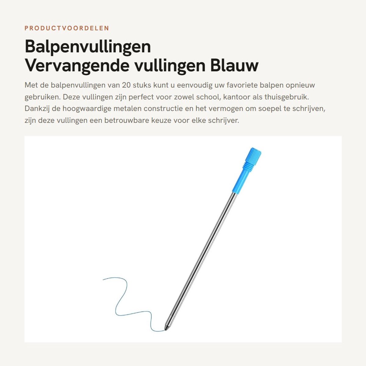 Dailygoods - Balpenvullingen - Vervangende vullingen - Blauw - 20 stuks - Vervangbare inkt - Geschikt voor kantoor en school - 8 cm lang