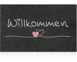 Dailygoods - AAZZKANG Deurmat lang buiten binnen welkom vloermatten 90 x 60 cm met duurzaam antislip rubberen achterkant ultra absorbeert modder eenvoudig te reinigen huisdeur entreemtapijt zwart
