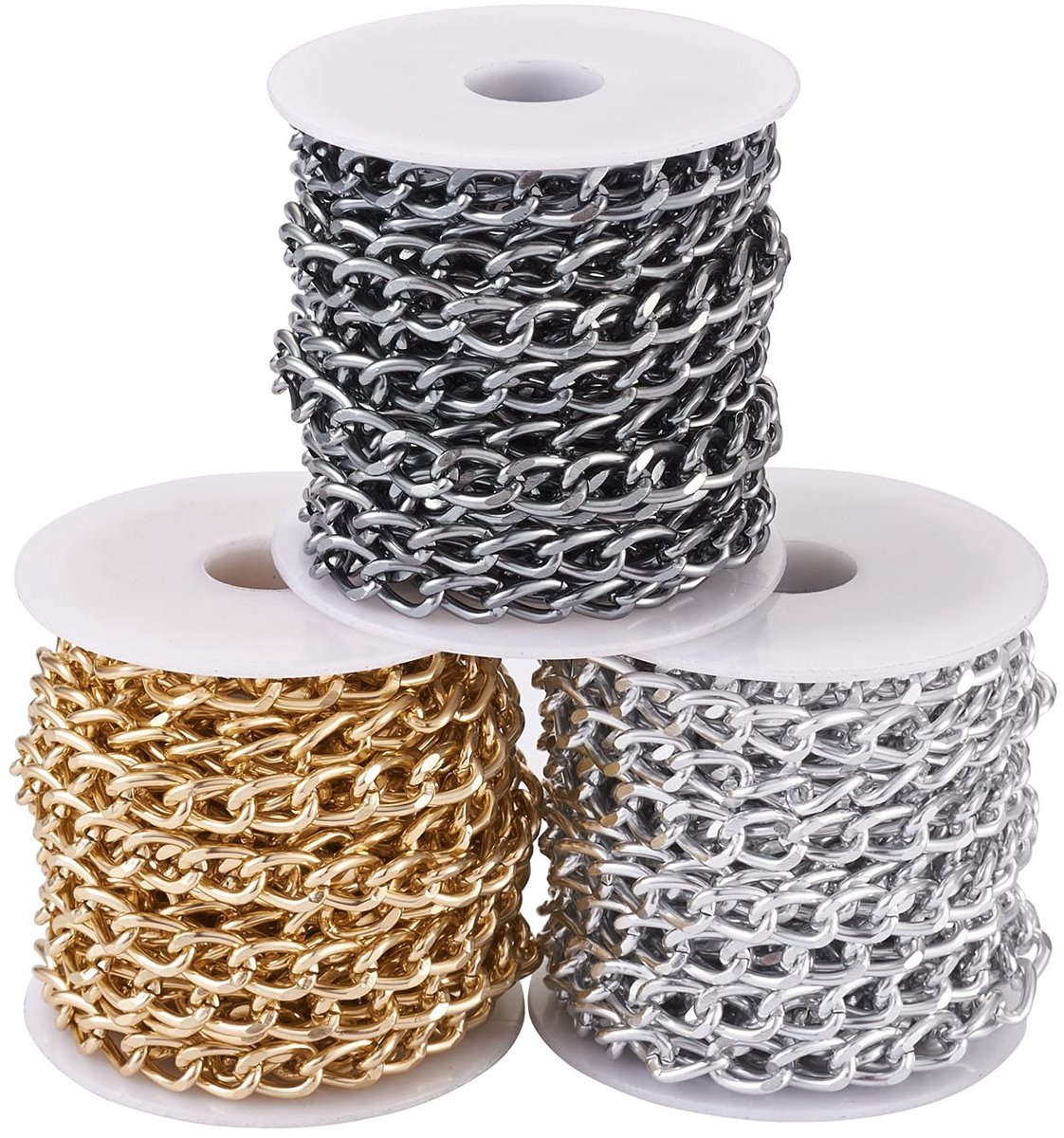Dailygoods- Aluminium Curb Kettingen 3 Rollen - 16.4 Voet - Twisted Kabel Kettingen - Sieraden Maken - Hanger Ketting - Lichtgewicht Materiaal - Sieradenketting