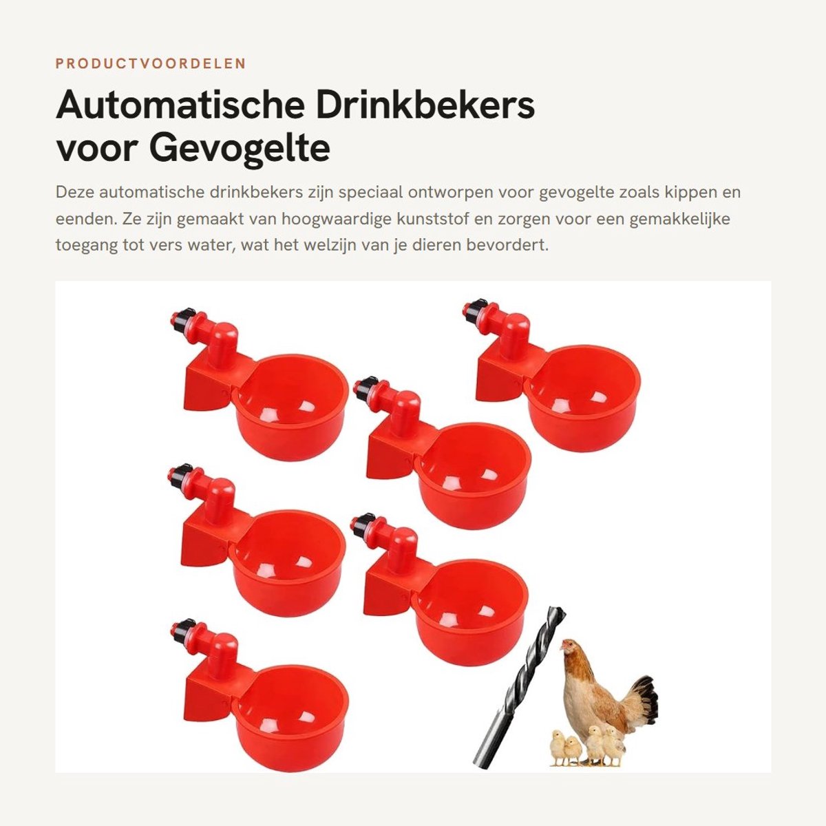 Dailygoods- Drinkbekers Automatisch - Drinkbekers voor Gevogelte - Kippenbekers - 6 Stuks - Hoogwaardige Kunststof - Eenvoudig te Reinigen - Drinkbakken