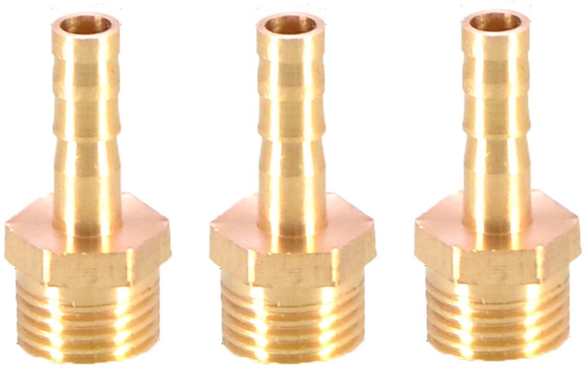 Dailygoods- Fitting Mannelijke BSP Schroefdraad - Messing Slangfitting - Slangkoppeling - Slang Connector - 3 Stuks - Hoogwaardige Kwaliteit