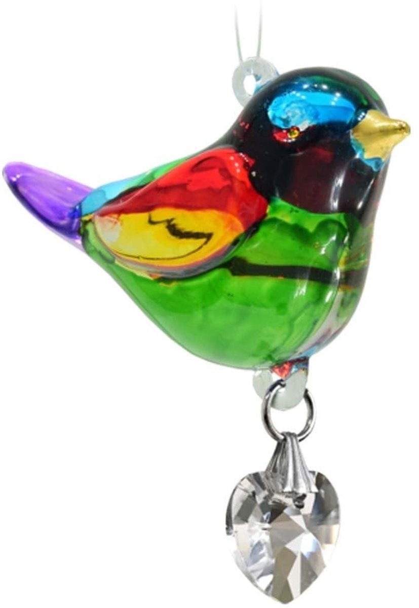 Dailygoods- Suncatcher Handgemaakte Vogel - Kristal Hart - 24 Karaat Gouden Verf - Raamhanger - Decoratie - Afmetingen 5,5 cm x 3 cm - Raamdecoratie