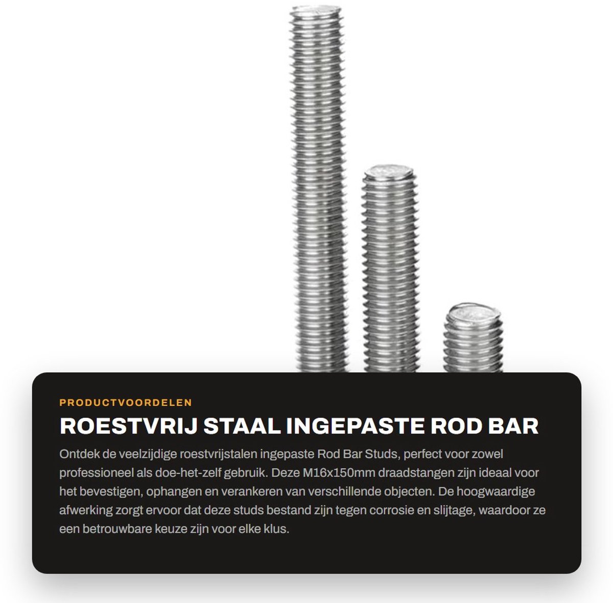 Dailygoods- Rod Bar Studs M16x150mm - Roestvrij Staal - Draadstang - Duurzaam - Slijtvast - Corrosiebestendig